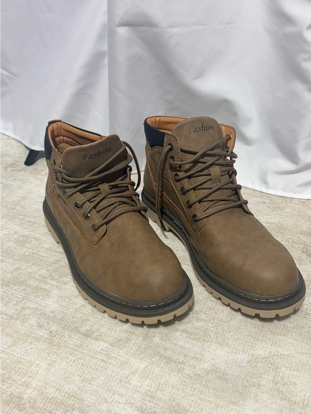 Men’s Brown Faux Leather Ankle Boots Lace Up Casual Work Shoes